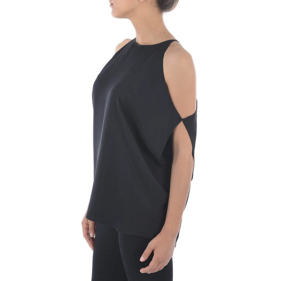 Theory Bendava Cold Shoulder Trapeze Silk Top Teal Size S - Picture 3 of 7